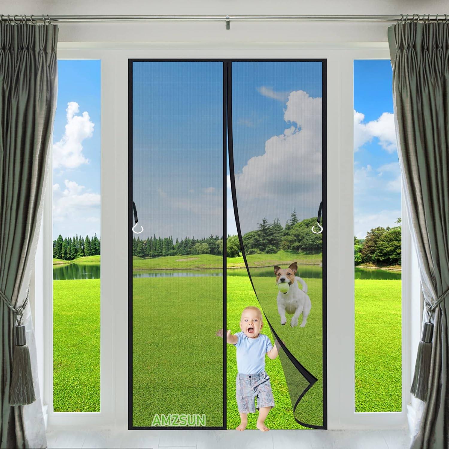 Magnetic Doors Fly Screen 105x270cm Black Self-Adhesive Anti Mosquito ...